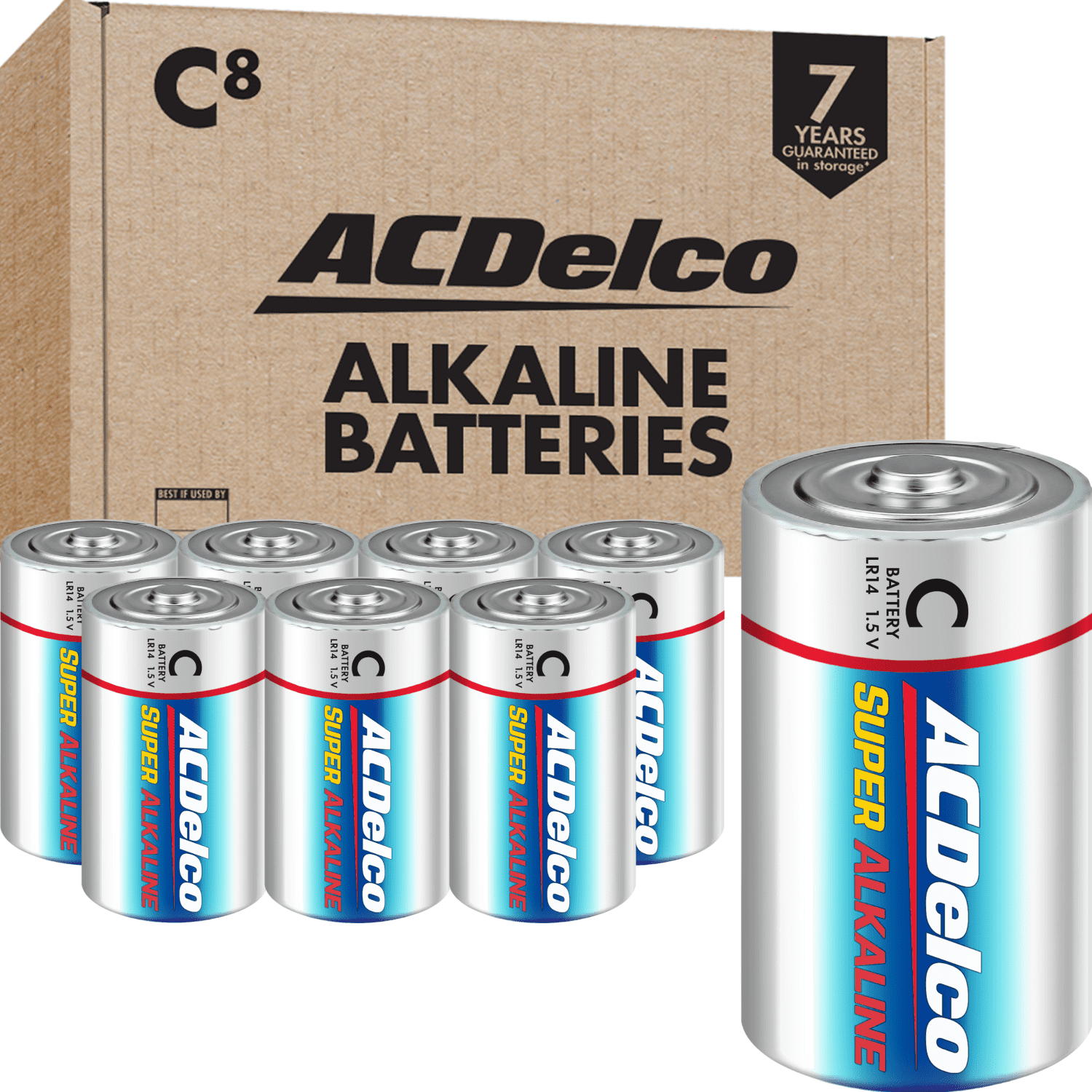 ACDelco C Cell Batteries, Super Alkaline C Battery, 8-Count