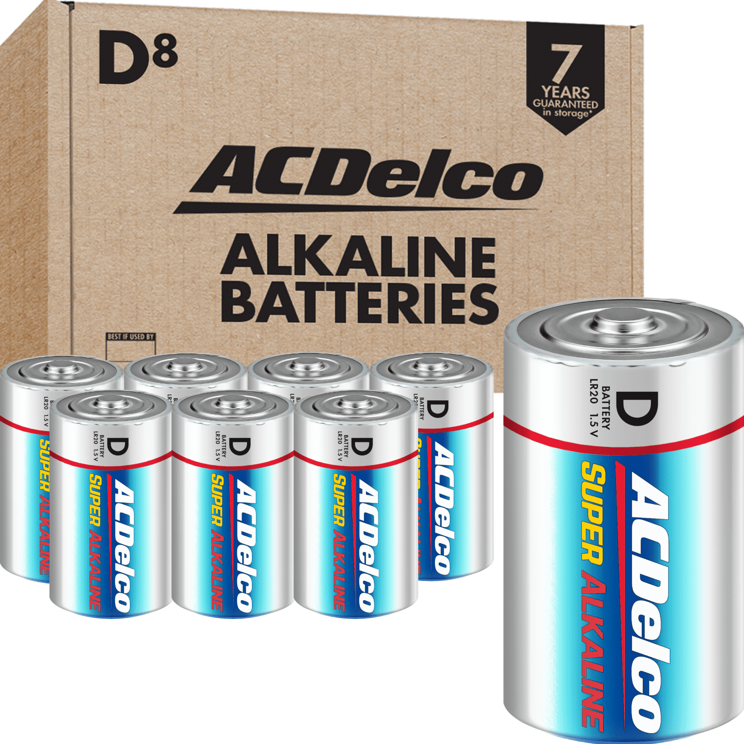 ACDelco D Cell Batteries, Super Alkaline D Battery, 8-Count