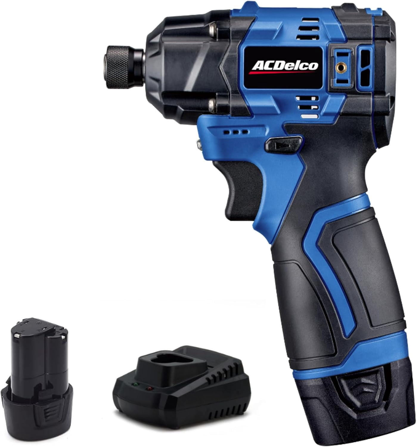 ACDelco G12 12V Brushless 1/4" Hex Impact Driver Kit, Includes (2) 2.0Ah Batteries and (1) Fast Charger, 125 ft-lbs Max Torque, 4-Mode Control, Sub-Compact for Automotive Repair - ARI12185-P2