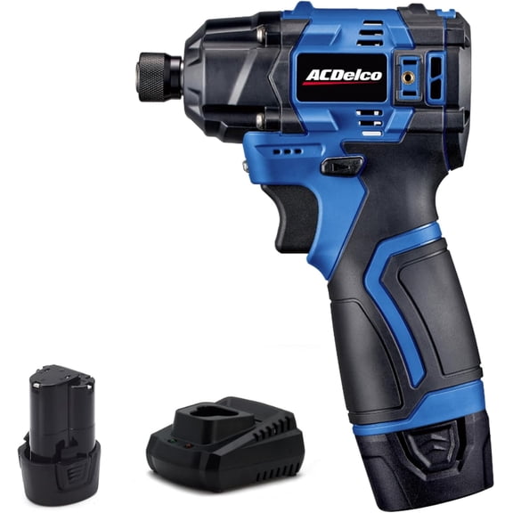 ACDelco G12 12V Brushless 1/4" Hex Impact Driver Kit, Includes (2) 2.0Ah Batteries and (1) Fast Charger, 125 ft-lbs Max Torque, 4-Mode Control, Sub-Compact for Automotive Repair - ARI12185-P2