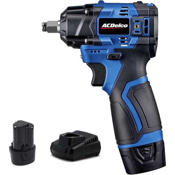 ACDelco G12 12V Brushless 3/8" Cordless Impact Wrench Power Tool Kit, 140 ft-lbs Torque, 5" Compact, Includes 2 Batteries & Charger - ARI12186-3-P2