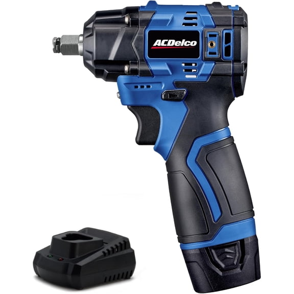 ACDelco G12 Series 12V Brushless 3/8" Cordless Impact Wrench Tool Kit, 140 ft-lbs Max Torque, 4-Mode Drive Control, 5-inch Compact Design, Includes (1) Li-ion Battery & Quick Charger - ARI12186-3P