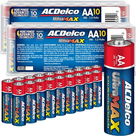 ACDelco UltraMAX 20-Count AA Batteries, Alkaline Battery with Advanced Technology, 10-Year Shelf Life, Recloseable Packaging