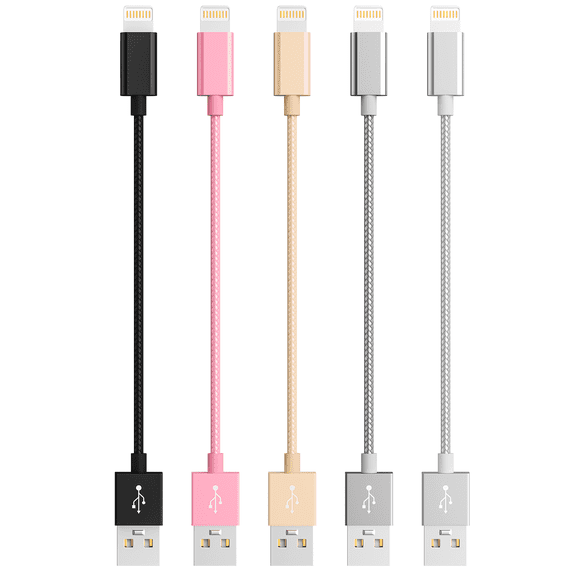 [ACE] 10 inch Short Charger Cables,5 Pack MFi Certified Cable Fast Charger Nylon Braided USB Fast Charging&Syncs Cord Compatible with 13 12 11 Pro Xs MAX XR 8 8 Plus 7 7 Plus 6s 6s Plus SE