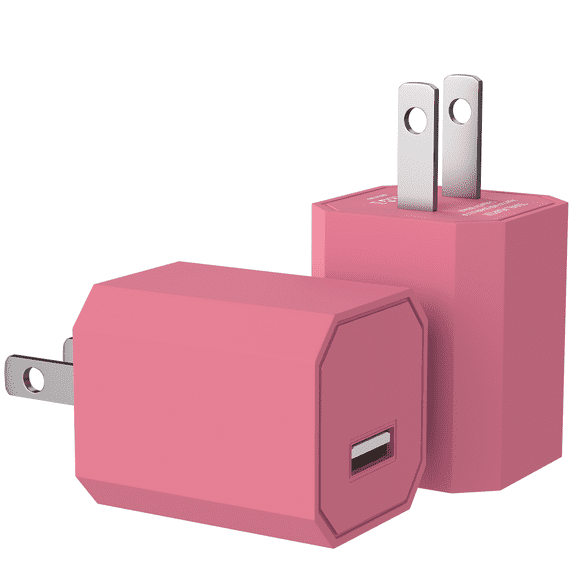 ACE 5V/1A Mini Universal Portable Home Travel Adapter USB Wall Charger 2 Pack Bulk Variety - Pink