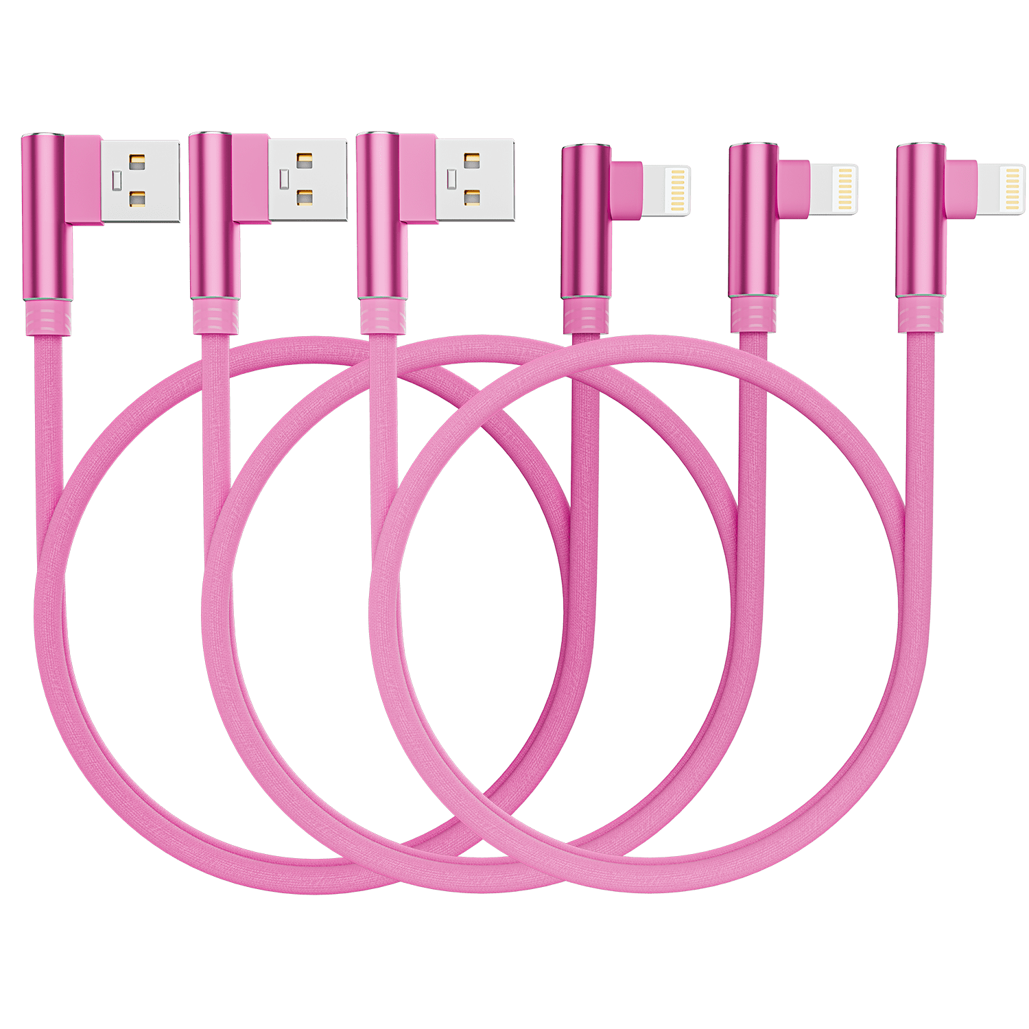 ACE 90 Degree Right Angle Lightning Charger 3 Pack(6FT) Nylon Braided Data Cable for 12/12 Pro/11/Pro/Xs/Max/XR/X /8 Plus /7/7 Plus/6/6s/6 Plus(Pink)