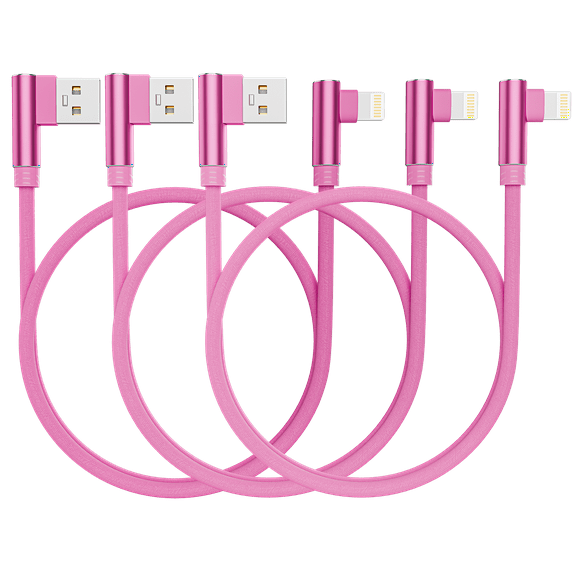 ACE 90 Degree Right Angle Lightning Charger 3 Pack(6FT) Nylon Braided Data Cable for 12/12 Pro/11/Pro/Xs/Max/XR/X /8 Plus /7/7 Plus/6/6s/6 Plus(Pink)