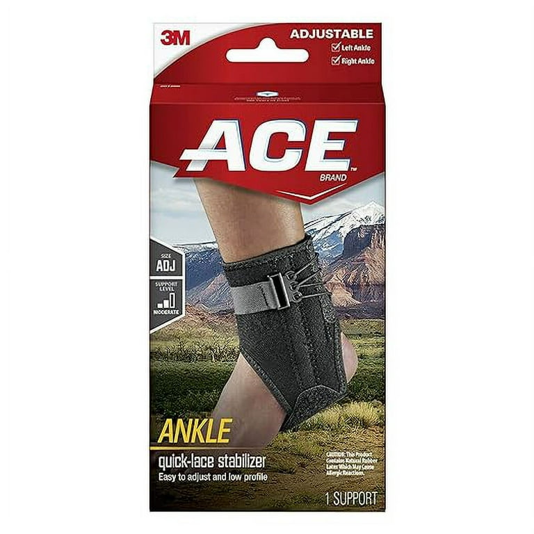 ACE Ankle Brace with Side Stabilizers, Adjustable, Black, 1/Pack