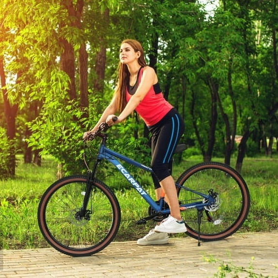 ACE-BIKE, 1-YEAR-WARRANTY, 21 Speed 27 Inch Mountain Bike, Dual Disc Brakes, Suspension Fork, Aluminum Alloy Frame Bicycle for Men Women(Blue)