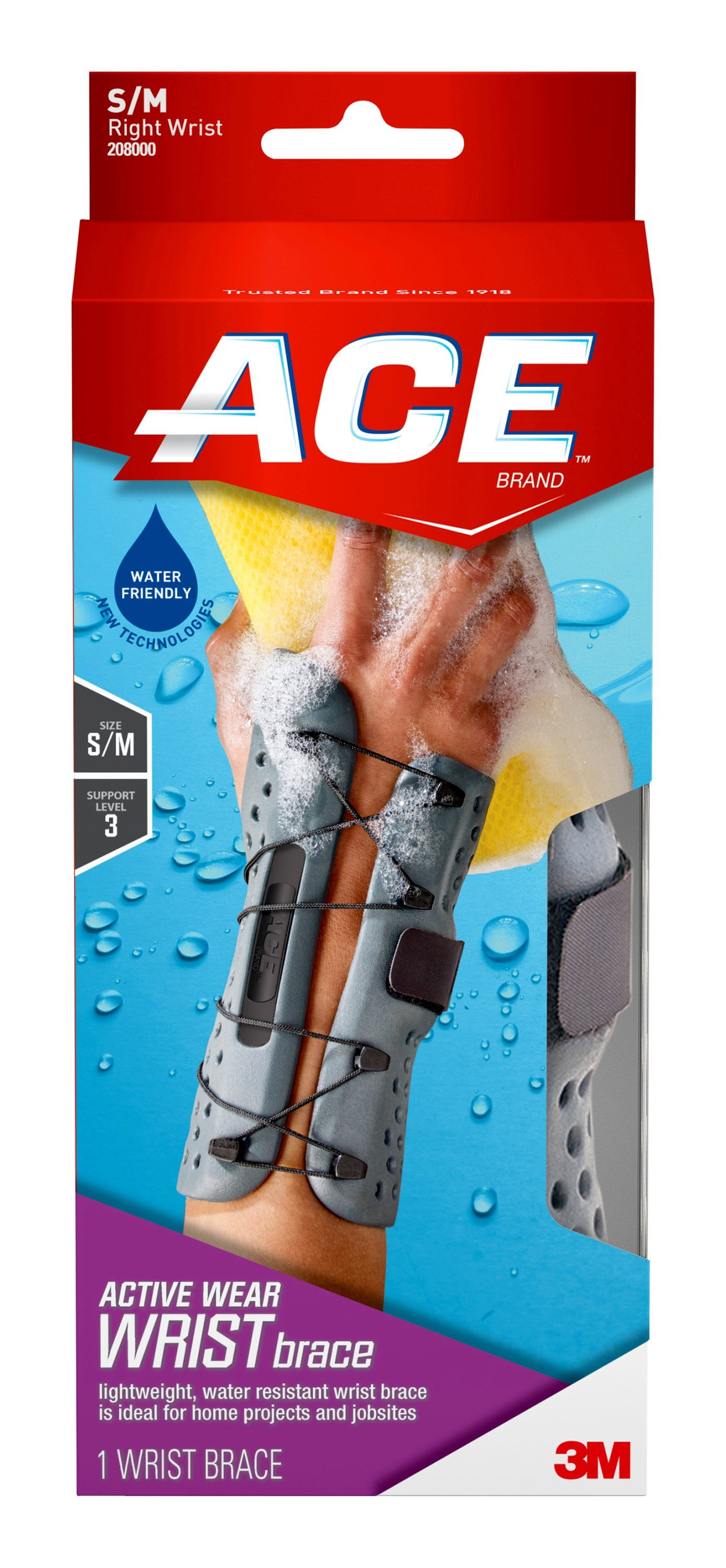 ACE Brand Active Wear Wrist Brace, Small/Medium, Gray, Right Hand