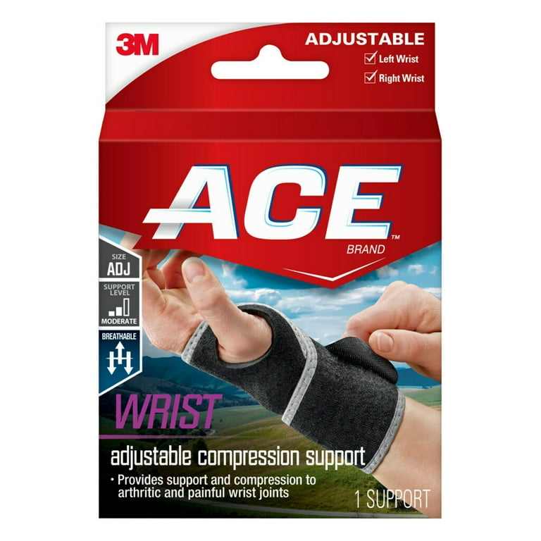 ACE Brand Adjustable Compression Wrist Support, Black – One Size Fits Most