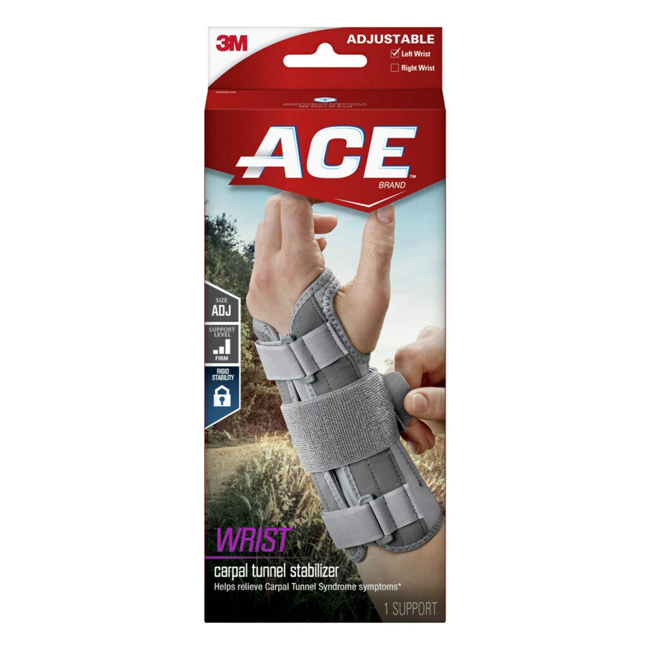 ACE Carpal Tunnel Wrist Stabilizer, Left Wrist, Firm Stability, All Day Wear
