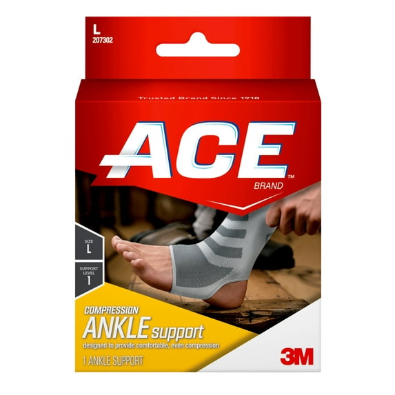 ACE Brand Compression Ankle Support, Large, White/Gray