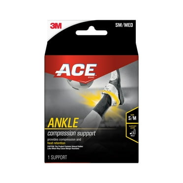 ACE Brand Compression Ankle Support, Small/Medium, Gray, Unisex