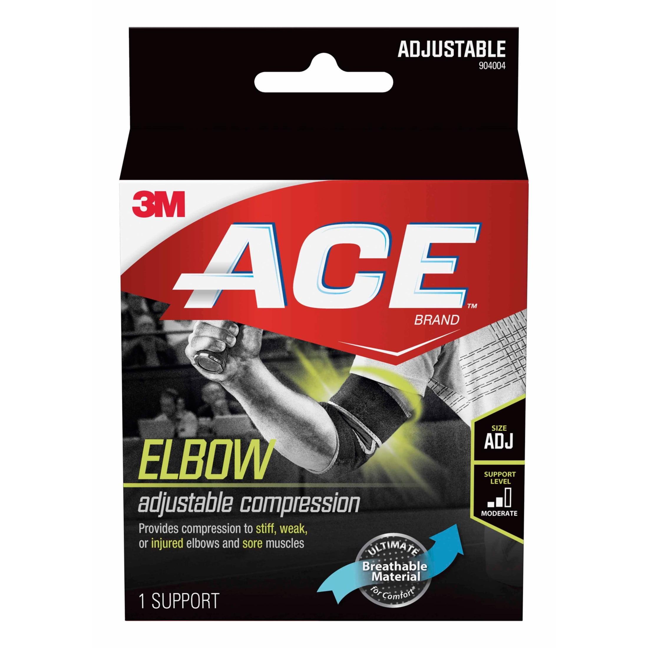 ACE Brand Compression Elbow Support, Adjustable, Black/Gray, 1 Support