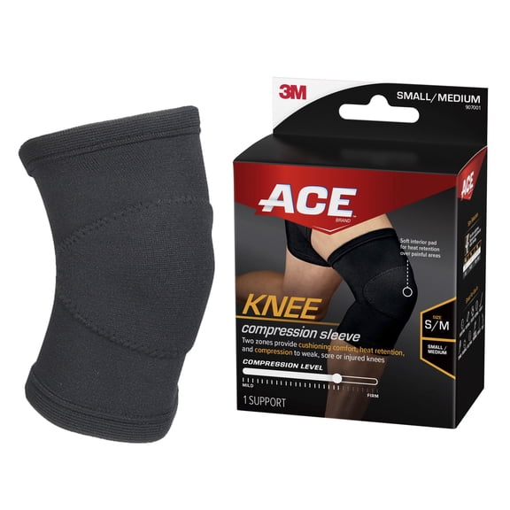 ACE Brand Compression Knee Support, SM/MED, Black, Breathable Knit, 1 Support