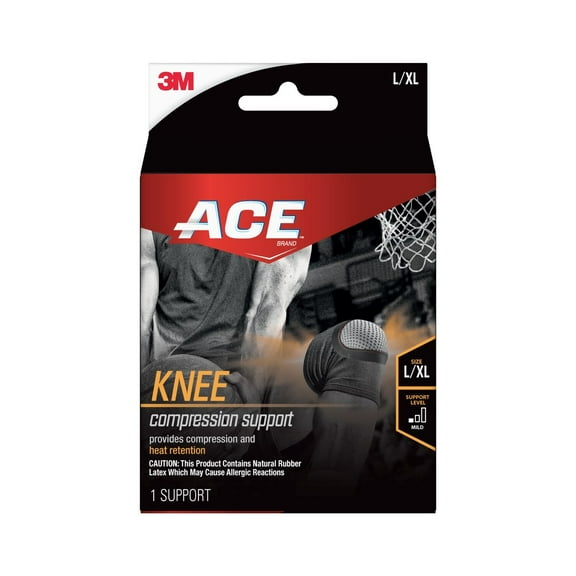 ACE Brand Compression Knee Support, L/XL, Black, 1 Support