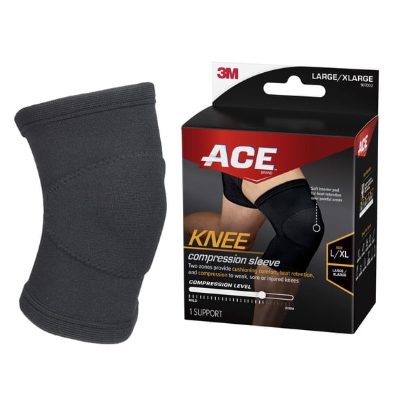 ACE Brand Compression Knee Support, L/XL, Black, 1 Support