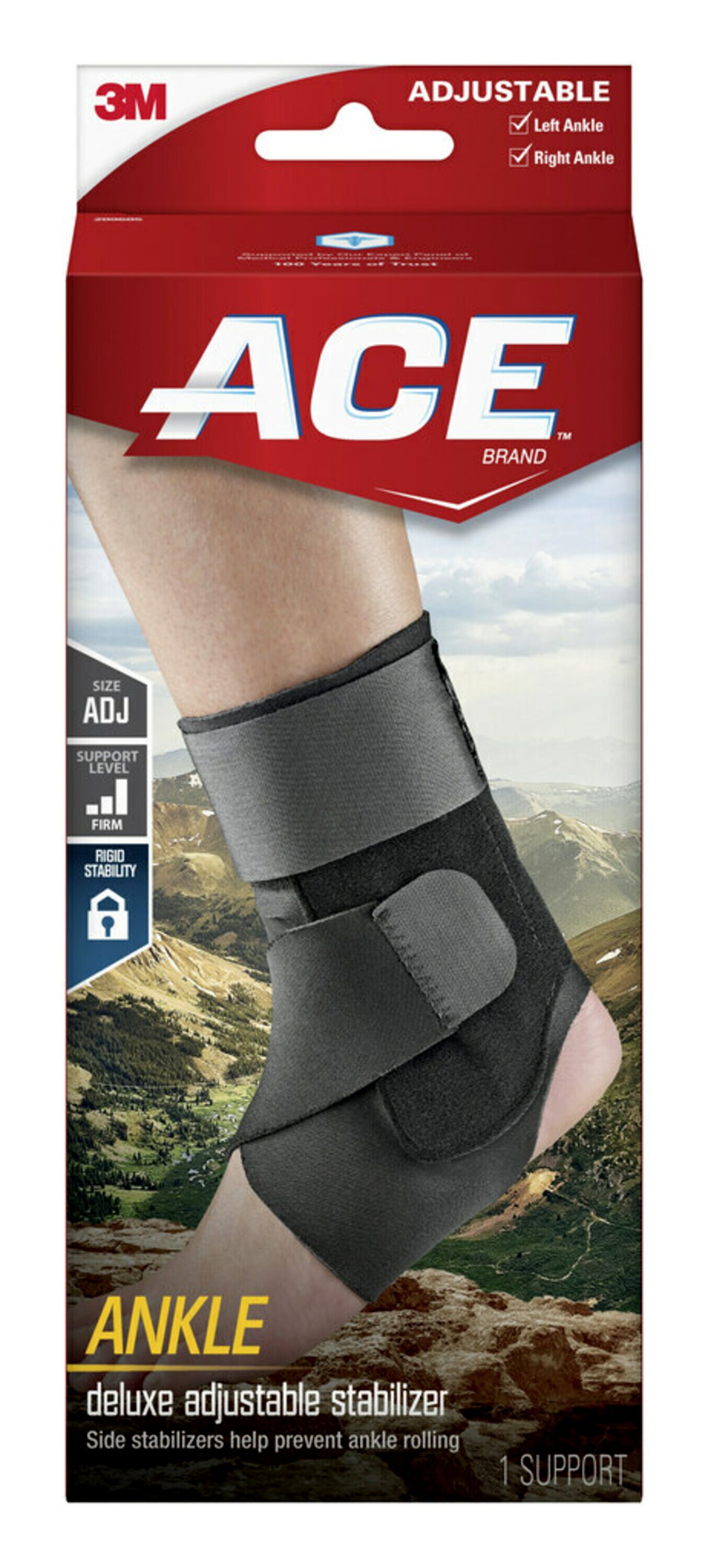 ACE Brand Deluxe Adjustable Ankle Stabilizer, Black – One Size Fits Most - image 1 of 6