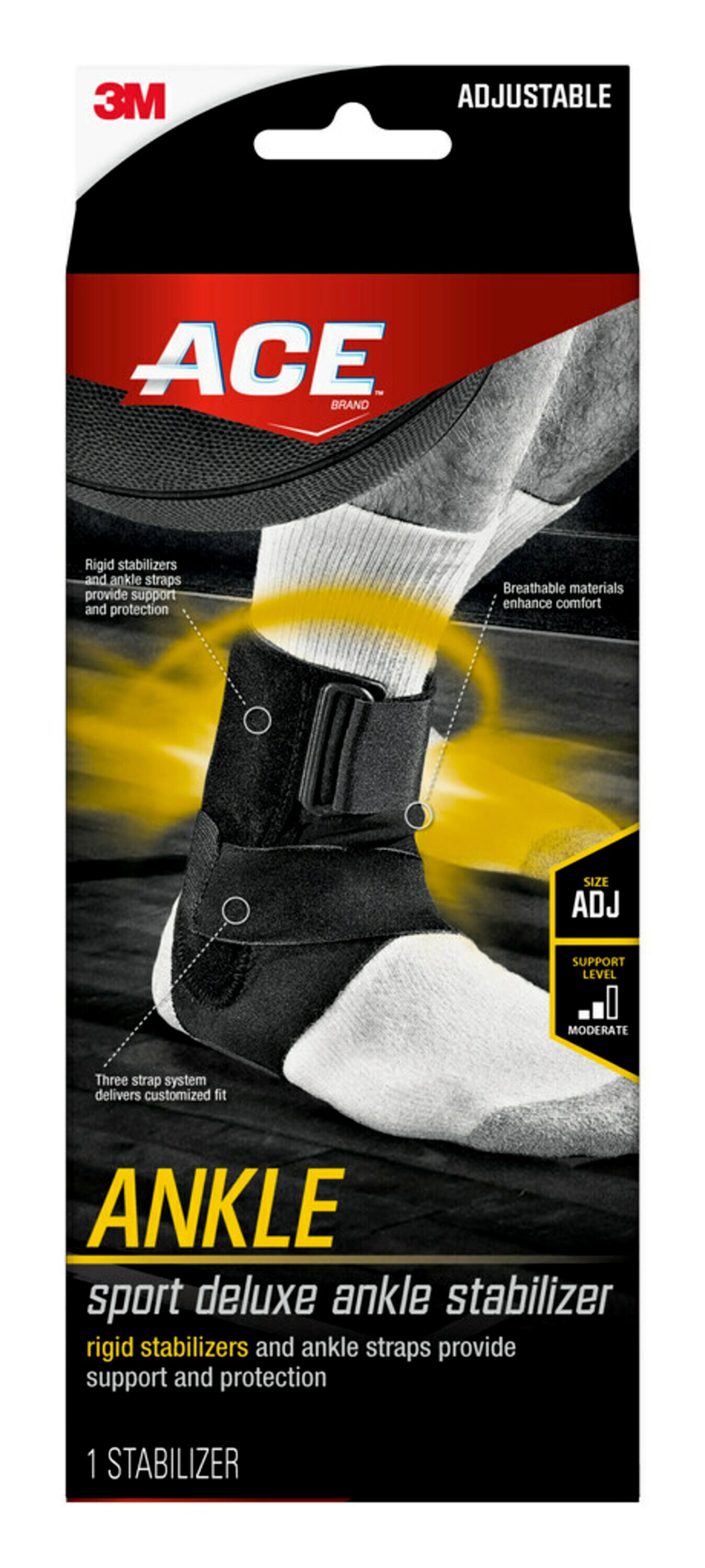 ACE Brand Deluxe Ankle Stabilizer, Adjustable Compression, Black - image 1 of 8