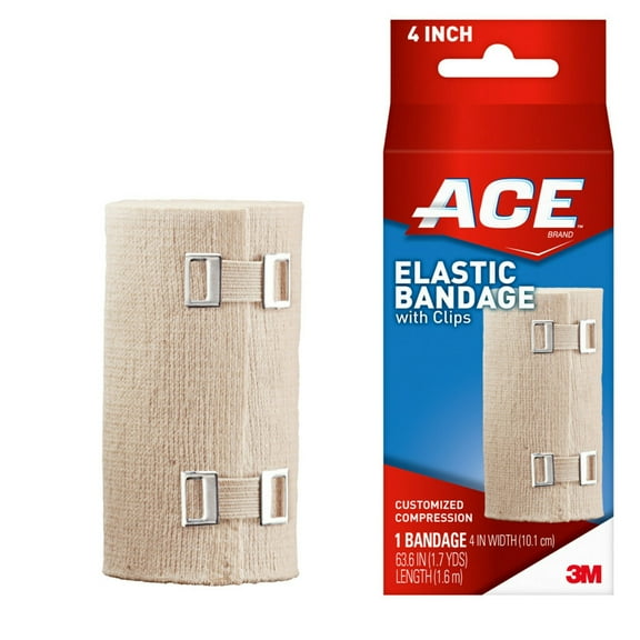 ACE Brand Elastic Bandage W/ Clips, 4 in., Soft Discrete Fit, Beige