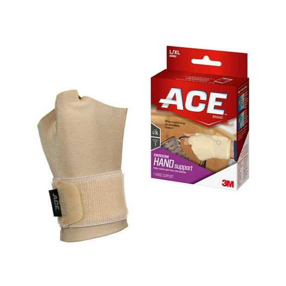 ACE Brand Energizing Hand Compression Support, Large/Extra, Beige, 1 Support