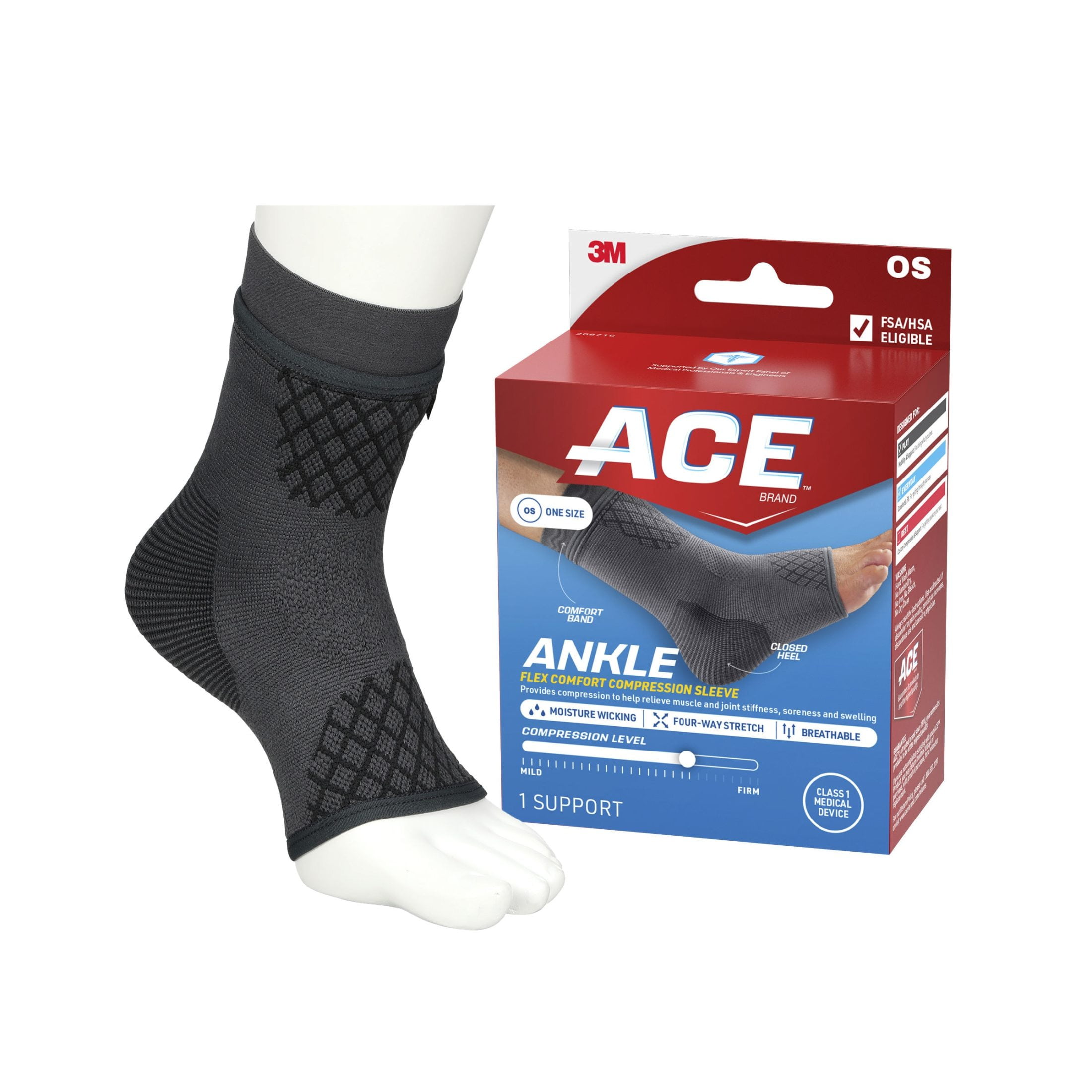 ACE Brand Flex Comfort Compression Ankle Sleeve, One Size