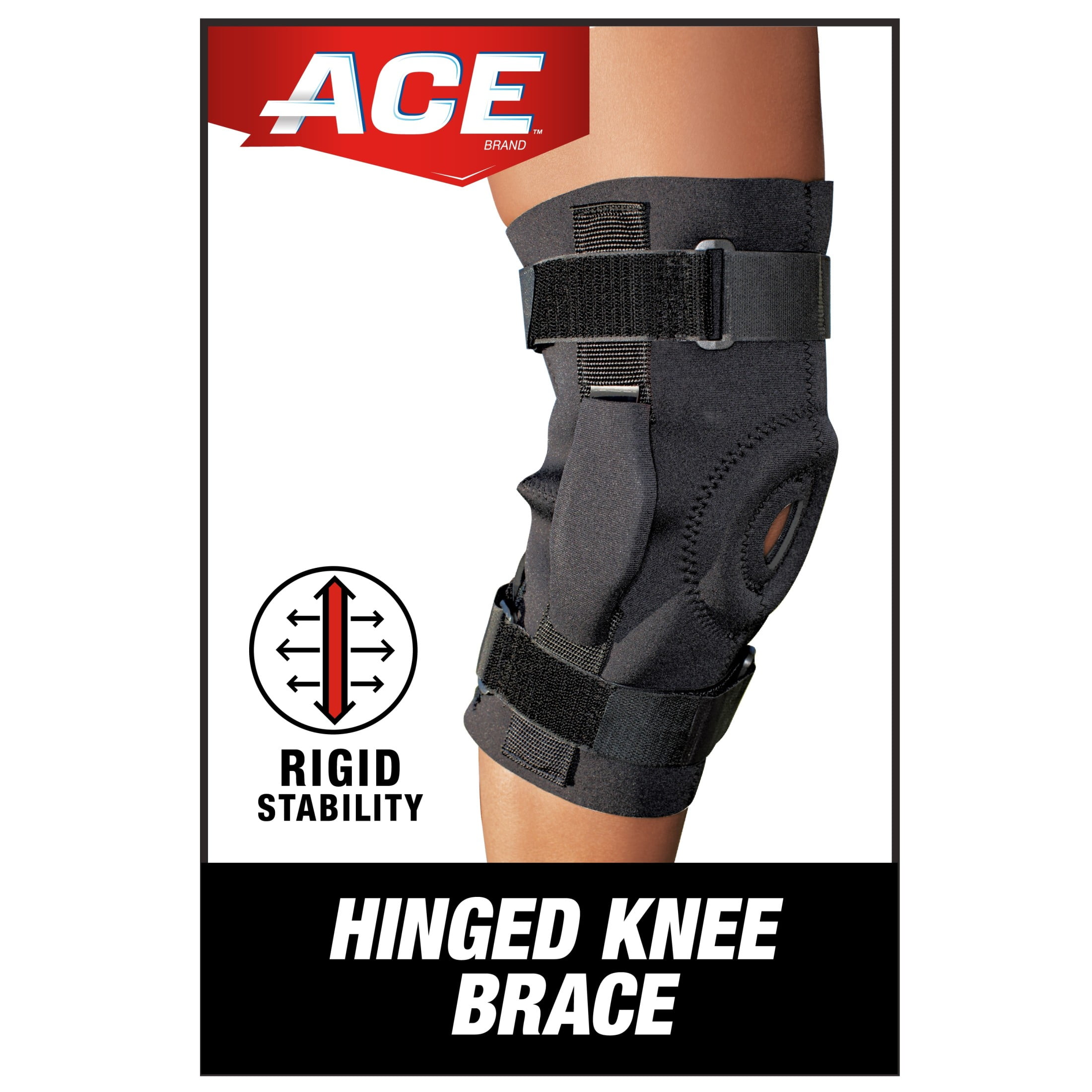 ACE Brand Hinged Knee Brace, Adjustable, Black, 1/Pack