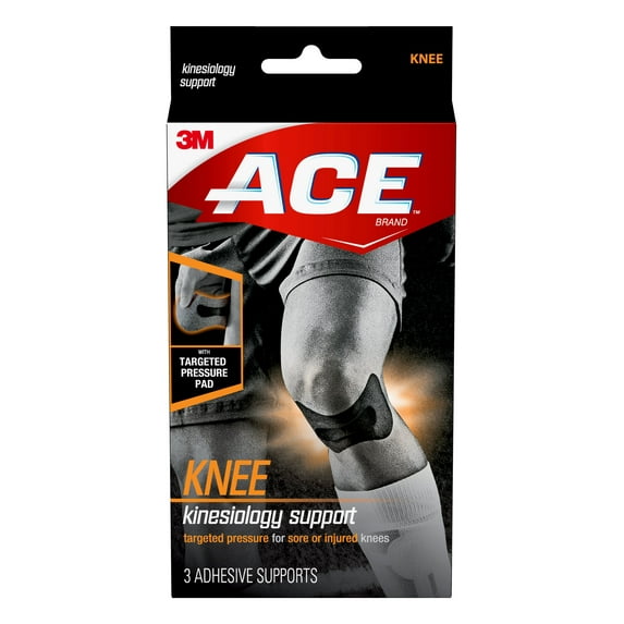 ACE Brand Kinesiology Knee Support, 3 Adhesive Supports, Ideal for Sports, One Size
