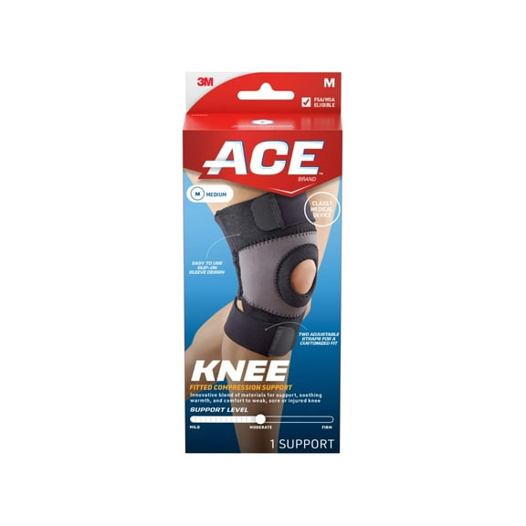 ACE Brand Moisture Control Knee Support, Large, Black/Gray, Adjustable Brace