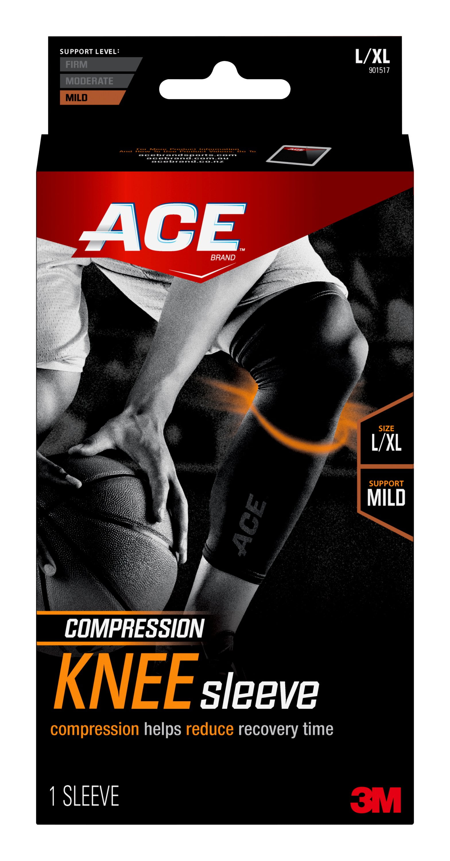 ACE Brand Sports Compression Knee Sleeve, Large/Extra Large, Breathable
