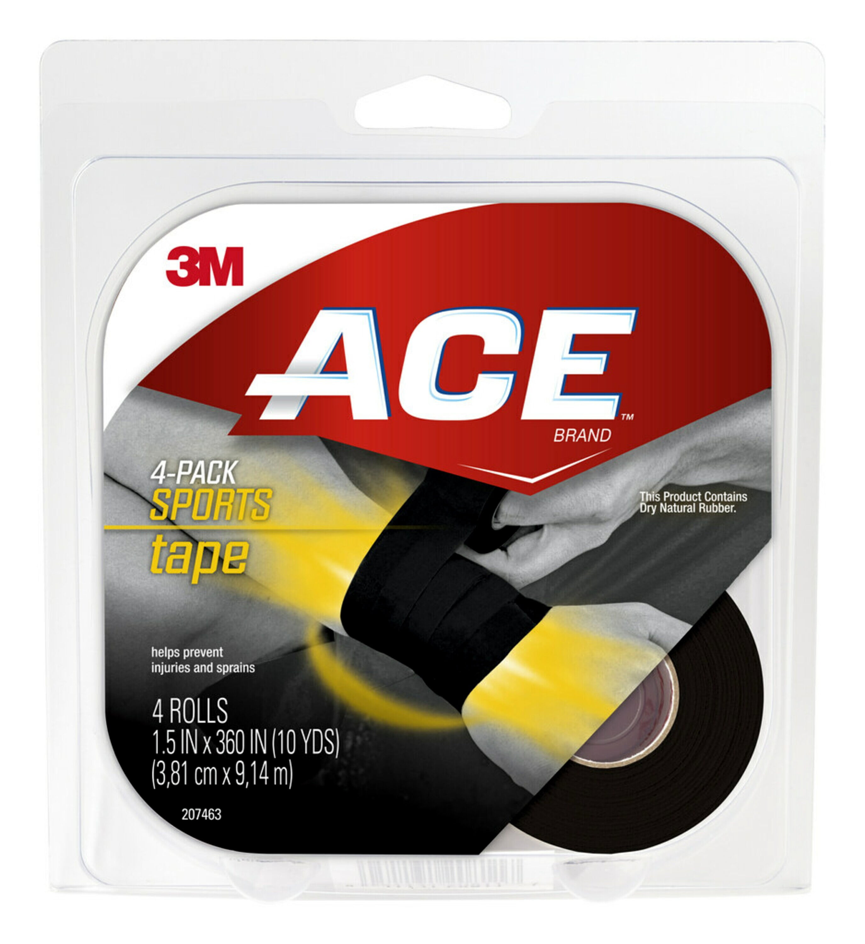 ACE Brand Sports Tape, Firm, Supportive Comfort, Black, 1.5 x 360, 4 Rolls