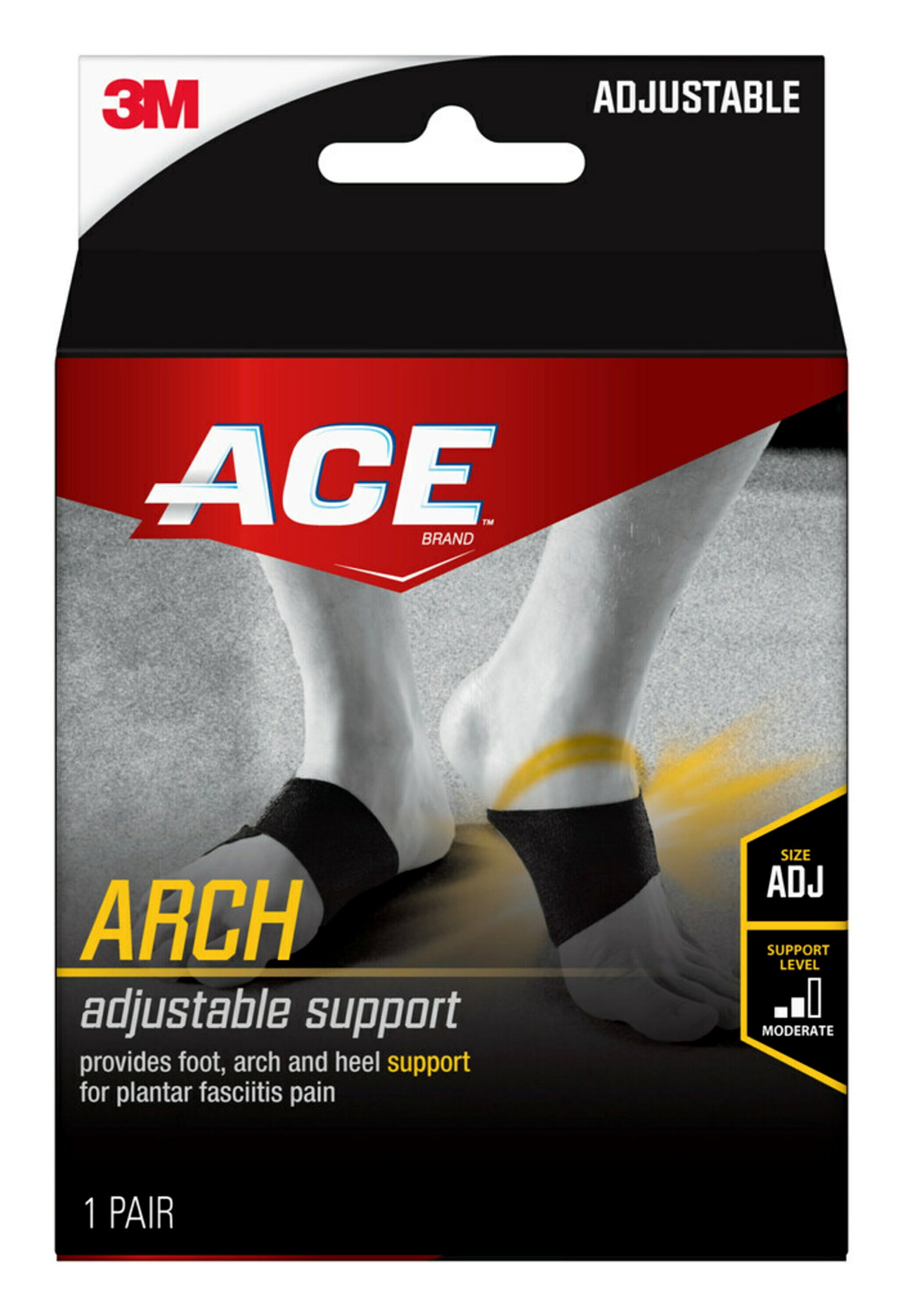 ACE Brand Therapeutic Arch Support for Plantar Fasciitis Pain, Adjustable,  Black 