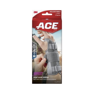 ACE Brand Carpal Tunnel Wrist Stabilizer, Right Wrist, Firm Stability, All Day Wear, 1 Support HSA/FSA Eligible