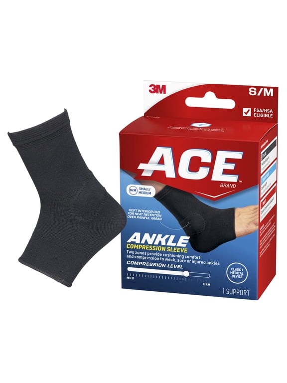 Brand Compression Ankle Support, Black, Small/Medium, 1 Support