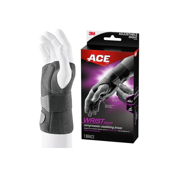 ACE Brand Compression Stabilizing Wrist Brace, Right hand, Adjustable