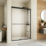 ACE DECOR 44-48" W x 70" H Double Sliding Shower Door,  with 1/4" (6mm) Clear Tempered Glass, Matte Black Finish, Reversible Installation