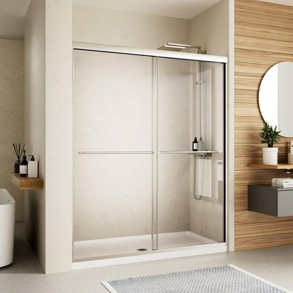50-54" W x 70" H Double Sliding Shower Door, with 6mm Clear SGCC Tempered Glass, Chrome Finish, ACE