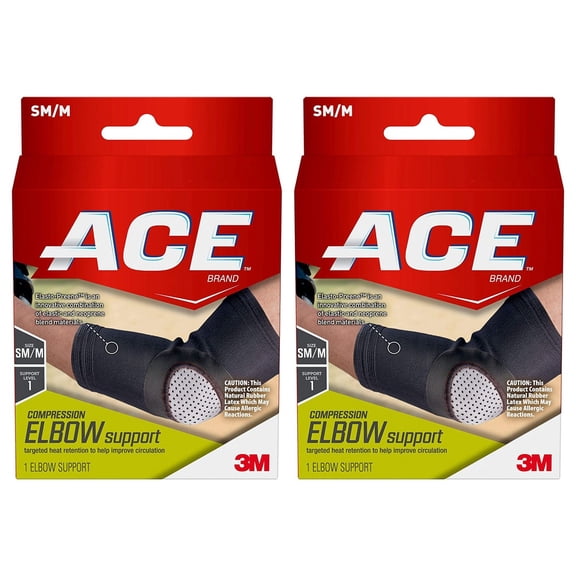 ACE Elbow Compression Support: SM / MD (Black) [2-pack] 207523