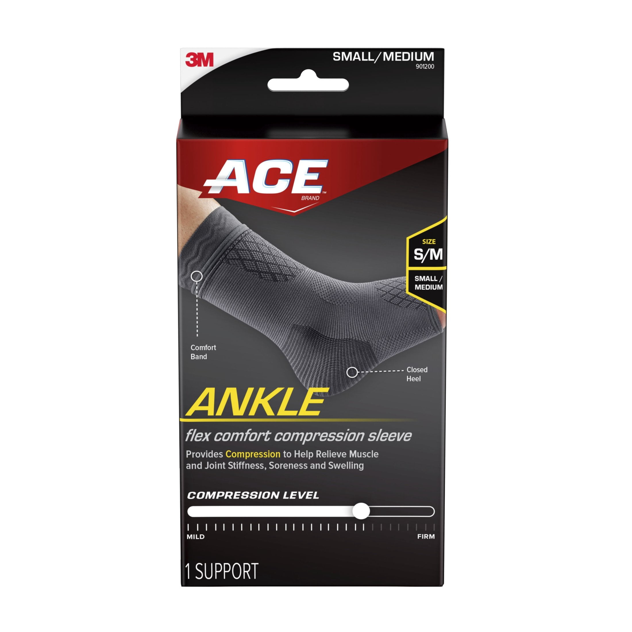 ACE Brand Flex Comfort Compression Ankle Sleeve, S/M, 1 Support