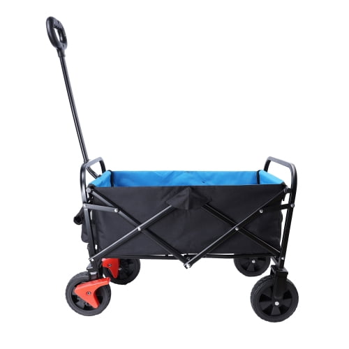 ACE-GARDEN,1-YEAR-WARRANTY,150 LBS,With 2 Brakes and Universal Wheels,30.31"x15.16"x36.22",Mini Folding Wagon Garden Shopping Beach Cart,Outdoor Camping Cart(Black+Blue+Brake)