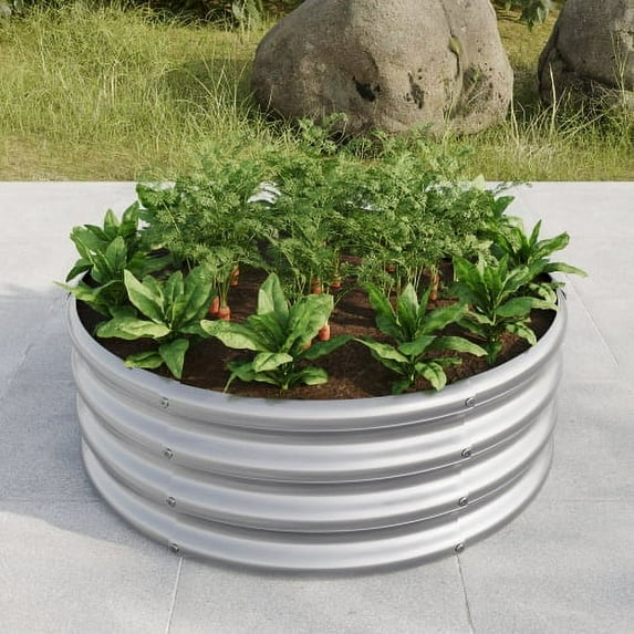 ACE-GARDEN,1-YEAR-WARRANTY,32.08"*11.42",Round Raised Garden Bed,Metal Raised Beds for Vegetables,Outdoor Garden Raised Planter Box,Backyard Patio Planter Raised Beds for Flowers,Herbs,Fruits(Silver)