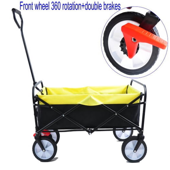 ACE-GARDEN,1-YEAR-WARRANTY,40.5"x21.26"x46.46",With Brake and Universal Wheels,Heavy Duty,Folding Wagon Garden Shopping Beach Cart,Outdoor Camping Cart(Black+Yellow)