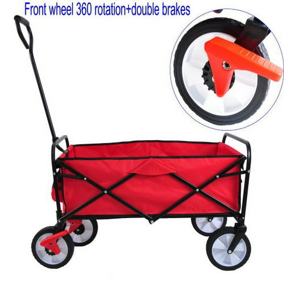 ACE-GARDEN,1-YEAR-WARRANTY,40.5"x21.26"x46.46",With Brake and Universal Wheels,Heavy Duty,Folding Wagon Garden Shopping Beach Cart,Outdoor Camping Cart(Red)