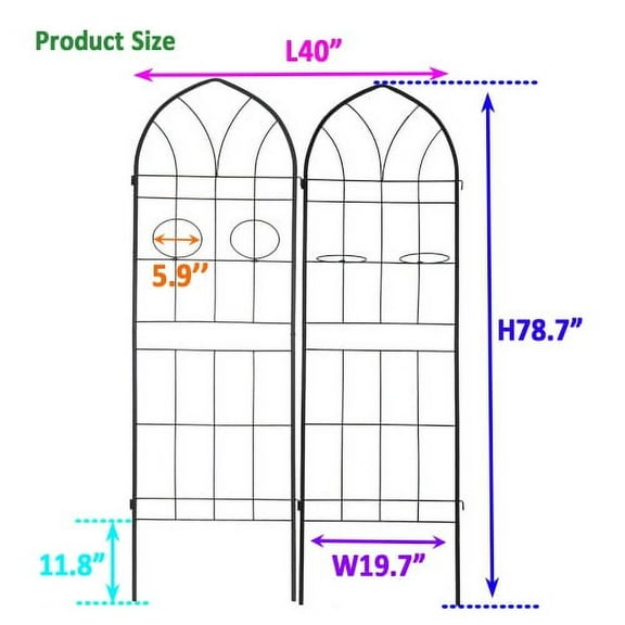 ACE-GARDEN, 1-YEAR-WARRANTY, 78.7"(H)*19.7"(W), 2 Pack of Metal Garden Trellis, Rustproof Trellis for Climbing Plants Outdoor Flower Support(Black)