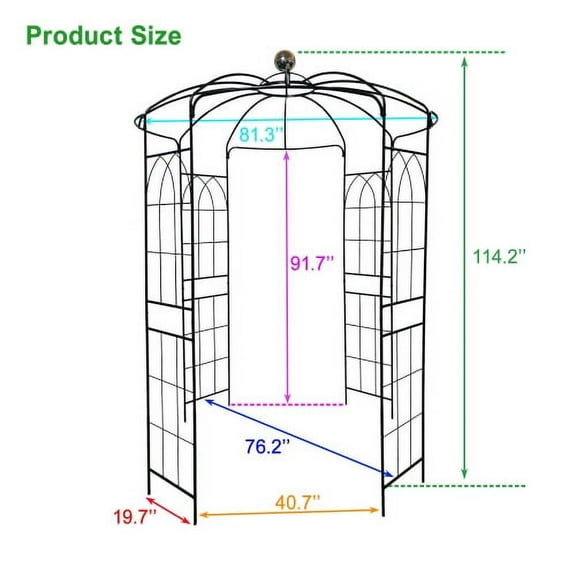 ACE-GARDEN, 1-YEAR-WARRANTY, 81.3"*114.2", Metal Garden Arch Iron Garden Arbors Gazebo High Birdcage Shape Pergola Pavilion for Wedding Ceremony Outdoor(Black)