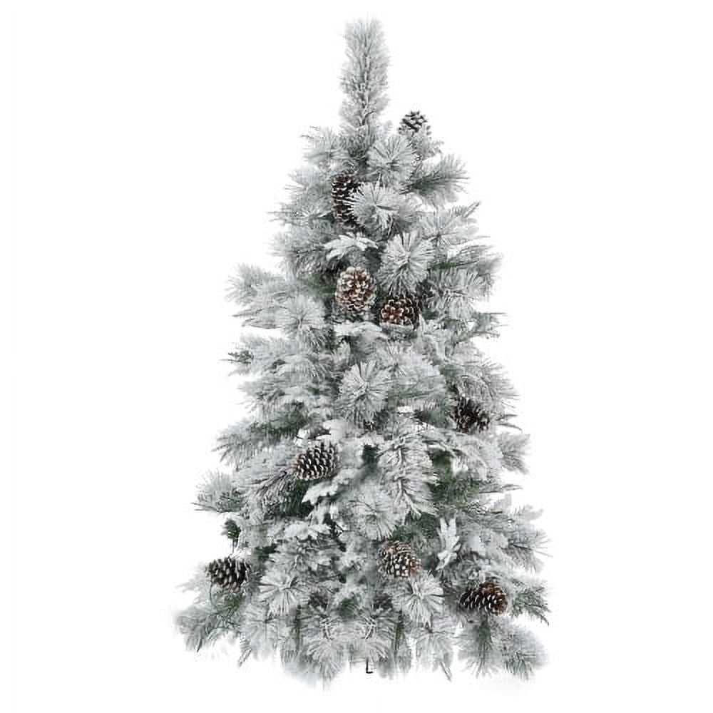 4FT Prelit Snow Flocked Spruce Christmas Tree with Pine Cones and Multi-Color LED Lights