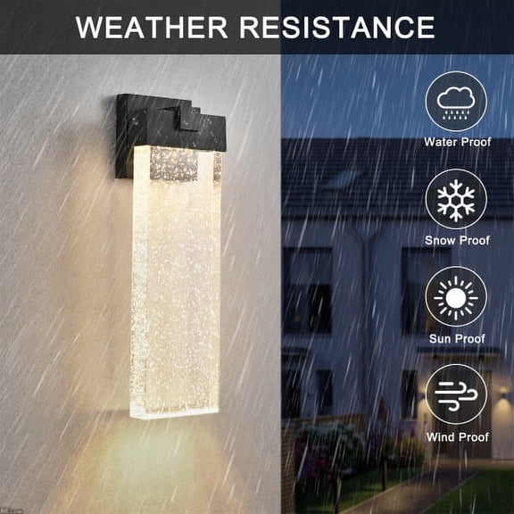 ACE-LIGHTS,1-pack Modern Outdoor Wall Light Fixture,Weatherproof LED Wall Sconce with Bubble Crystal,Black Finish,Up and Down Lighting for Porch,Patio,Garden(Black)