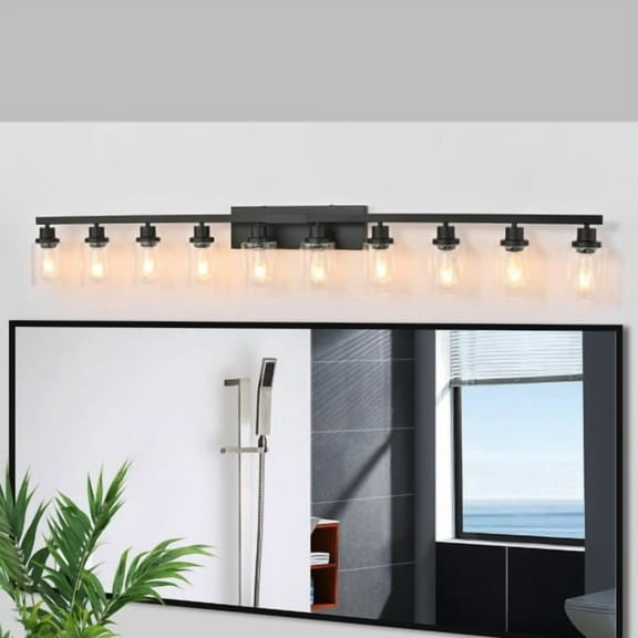 ACE-LIGHTS, 10-Light Bathroom Vanity Light Over Mirror with E26 Socket(Bulbs Not Included),Bathroom Light,Wall Sconces with Clear Glass Shades for Bathroom,Dressing Room,Living Room,Bedroom(Black)