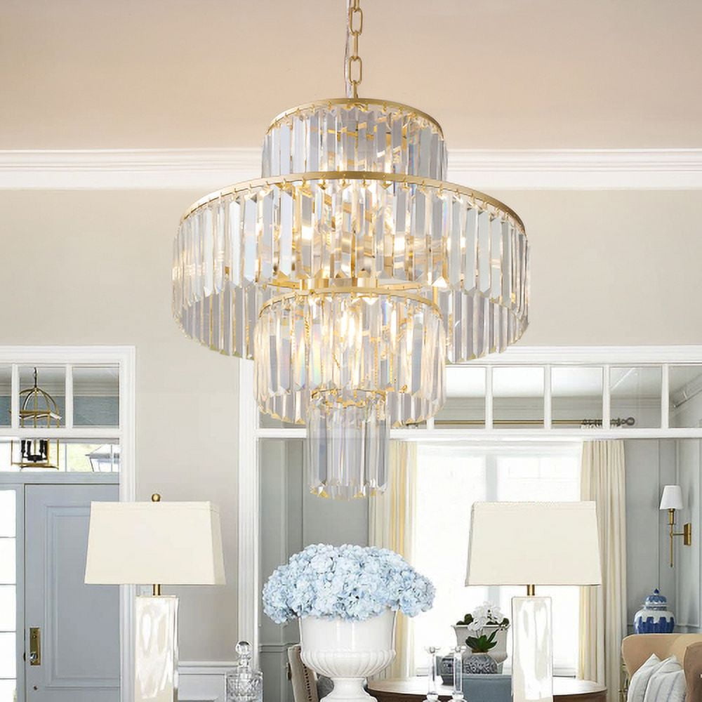 ACE-LIGHTS,19.7 Inch Modern Luxury Crystal Chandelier,Hanging Pendant Light Fixture for Living Room,Dining Room,Bedroom(Golden)